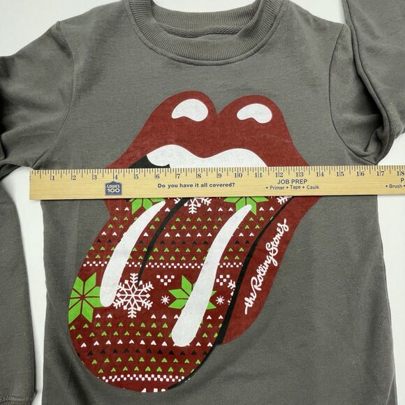 Rolling Stones Christmas Sweatshirt Tongue Long Sleeve Top Gray Red Women's XS - Picture 7 of 12